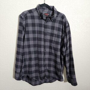 Wolverine Shirt Mens Medium Gray Black Buffalo Plaid Flannel Button Up Pocket